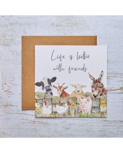 FARM ANIMAL FRIEND CARD WITH STONE WALL & DAFFODILS BETTER LIFE