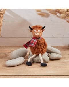 HIGHLAND COW SHELF SITTER FABRIC WITH TARTAN SCARF