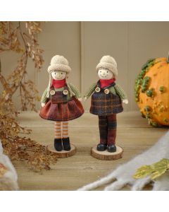 HARVEST PUMPKIN SCARECROW GIRL AND BOY STANDING ORNAMENT 2 ASSTD