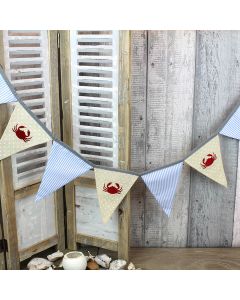 CRAB BUNTING FABRIC WITH RED CRABS & BLUE STRIPED FLAGS