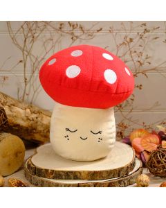 RED MUSHROOM DOOR STOP WITH SMILEY FACE