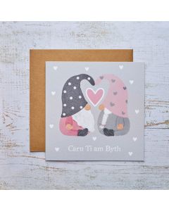 WELSH GONK CARU TI AM BYTH CARD GREY WITH HEARTS