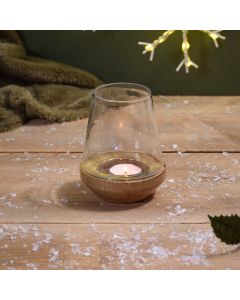 MANGO WOOD CANDLE HOLDER WITH GLASS SMALL