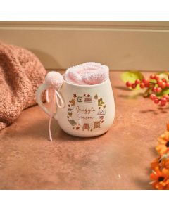 COSY CHAPTER SNUGGLE SEASON STONEWARE MUG WITH FLUFFY SOCKS AND POM POM