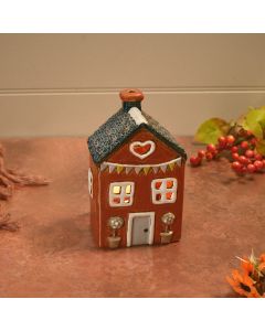 COTTAGE STONEWARE BURNT ORANGE COLOUR TEA LIGHT HOLDER HAND PAINTED