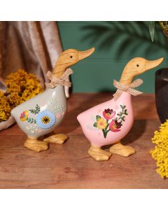 FLORAL LUXE RESIN EMBOSSED DUCK ORNAMENT 2 ASSTD