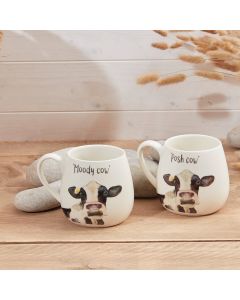 POSH COW MUG 2 ASSTD WHITE STONEWARE WITH FLOWER BEHIND EAR
