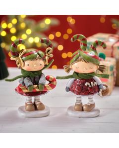 JINGLE AND JOY RESIN PIXIE GIRLS WITH CANDY CANE 2 ASSTD ORNAMENT