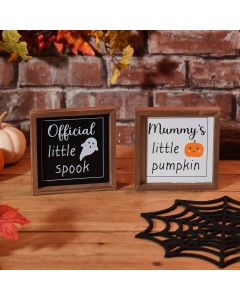 SPOOKTACULAR HALLOWEEN LITTLE SPOOK AND LITTLE PUMPKIN WOOD FRAMED PLAQUE 2 ASSTD