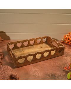 MANGO WOOD CUT OUT HEART RECTANGLE TRAY