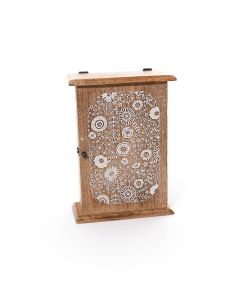 MANGO WOOD FLORAL ETCHED KEY BOX