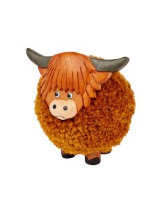 HIGHLAND COW POM POM ORNAMENT LARGE WOODEN