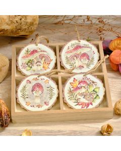 TOADSTOOL TALES WOOD EFFECT BARK HANGER 4 ASSTD WITH TRAY 24