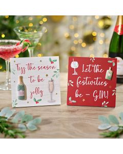 MERRY CHEER 2 ASSTD WOOD EASEL PLAQUE WITH RESIN DETAIL