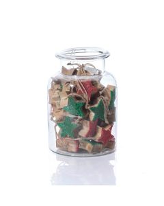 JINGLE AND JOY RED AND GREEN MANGO WOOD 2 ASSTD STAR HANGER WITH JAR 48