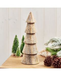 MANGO WOOD XMAS TREE CONICAL ORNAMENT LARGE