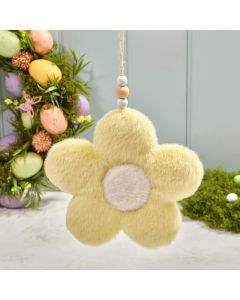 BUNNY HOPS PLUSH FURRY FLOWER HANGER YELLOW AND WHITE