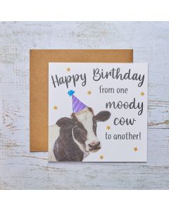 MOODY COW BIRTHDAY CARD WITH PARTY HAT