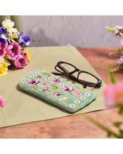 FLORAL SERENADE FLOWER EMBROIDERY AND GLASS BEADS VELVET GLASSES CASE