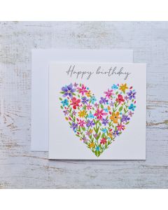 FLORAL BIRTHDAY CARD WHITE WITH BRIGHT DITSY FLORAL HEART