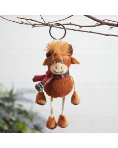 HIGHLAND COW KEYRING BROWN FLEECE FABRIC WITH FUR TUFT