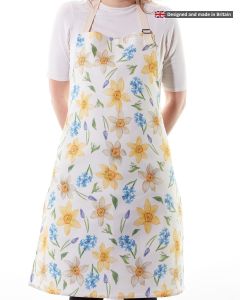 DAFFODIL & HYACINTH APRON WHITE 100% UK MADE