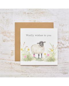 WOOLLY WISHES TO YOU SHEEP WITH FLOWERS CARD