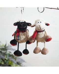 SHEEP KEYRING 2 ASSTD WHITE FLEECE FABRIC WITH TARTAN SCARF