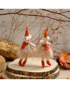 MOUSE DANGLING HANGER POLYESTER DRESSED WITH HAT AND SCARF 2 ASSTD