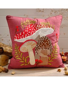TOADSTOOL TALES 100% COTTON EMBROIDERED TOADSTOOL SQUARE CUSHION