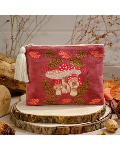 TOADSTOOL TALES VELVET POUCH WITH GLASS BEAD DETAIL AND EMBROIDERY