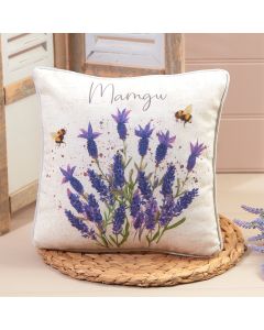 WELSH MAMGU LAVENDER BEE CUSHION PRINTED LINEN FABRIC