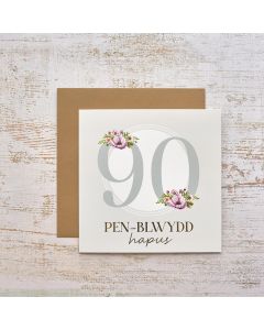 CELEBRATIONS 90 PEN BLWYDD HAPUS FLORAL GOLD FOIL CARD