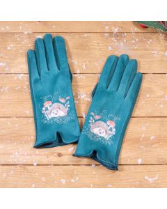 WOODLAND HEDGEHOG GREEN GLOVE PAIR WITH MUSHROOMS