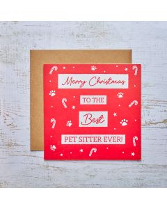 XMAS PET SITTER CARD RED WITH CANDY CANES & PAWPRINTS