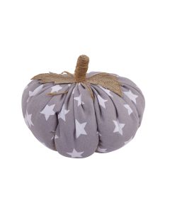 PUMPKIN DOORSTOP GREY FABRIC WITH WHITE STARS & LINEN STEM+