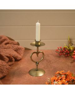 IRON HAND MADE BRASS ANTIQUE HAMMERED EFFECT SMALL OPEN HEART CANDLE STICK