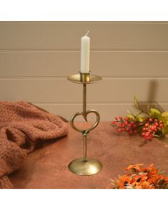 IRON HAND MADE BRASS ANTIQUE HAMMERED EFFECT LARGE OPEN HEART CANDLESTICK