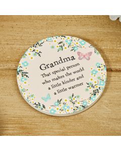 FLORAL BUTTERFLY GRANDMA COASTER SET OF 4 PINK CERAMIC