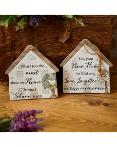 FAMILY TREE HOUSE HANGER 2 ASSTD CREAM CERAMIC WITH BROWN ROOF+