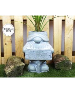 GONK PLANT POT GREY RESIN WITH WELCOME SIGN