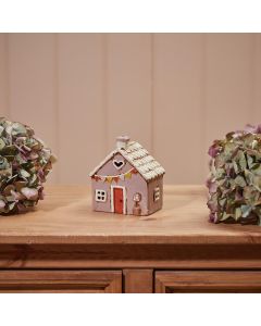 COTTAGE STONEWARE HANDPAINTED GREY WITH BUNTING TEA LIGHT HOLDER