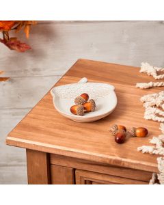 AUTUMN ACORN DISH WHITE CERAMIC WITH EMBOSSED SCALES+