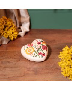 FLORAL LUXE STONEWARE HEART ORNAMENT WITH HAND PAINTED FLOWERS