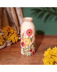 FLORAL LUXE STONEWARE VASE WITH HAND PAINTED FLOWERS