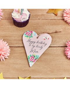 MUM BIRTHDAY HANGER PINK CERAMIC WITH PINK FLORAL DESIGN++