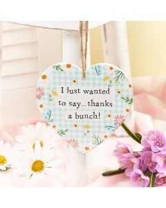 SPRING FLORAL THANKS HANGING HEART CERAMIC BLUE GINGHAM