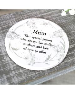 MUM SENTIMENT COASTER S/4 WHITE CERAMIC WITH COW PARSLEY