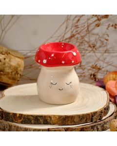 MUSHROOM CERAMIC WAX MELT BURNER WITH SMILEY FACE