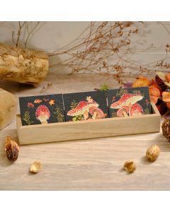 TOADSTOOL TALES SLATE COASTERS WITH WOODLAND ANIMALS 3 ASSTD TRAY 24